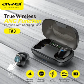 AWEI TA3 TWS ANC Kihangosító Bluetooth-kompatibilis Vezeték nélküli Fülhallgató Fone De Ouvido Bluetooth Fejhallgató Játék A Xiaomi iPhone