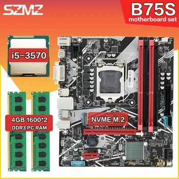 B75 játékos PC Alaplap Lga 1155 Készlet i5 3570 CPU 2*4=8 GB DDR3 RAM USB3.0 SATA3.0 Placa Mae Bázis 1155 Játékos Szerelési Készlet