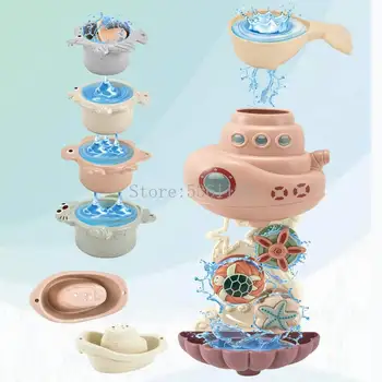 Baba Fürdő Játékok Vízkerék Fürdés Játékok Színes Korai Oktatási Intelligencia Ajándék Csónak alakú Halmozott Kupa Összecsukható Torony Játékok