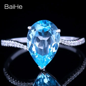 BAIHE Szilárd 14K Fehér Arany, Kék Topáz Gyűrű, jegygyűrű, Eljegyzési a Nők Finom Ékszerek טבעת טופז כחולה Anillo De Topacio Azul