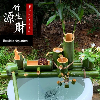 Bambusz Akvárium Víz Újrahasznosító Feng Shui Dekoráció Cső Víz Kő-Kút Vályú Szűrő Office Asztali Bútorok