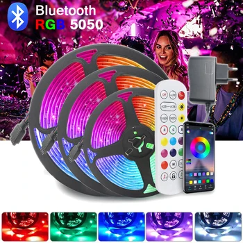 Bluetooth RGB LED Lámpák Alkalmazás, Vezérlés, 12V 5050 LED-Zene Szinkronizálása Alexa Fényes, Rugalmas Szalag Világítás 44 Kulcs, Távirányító
