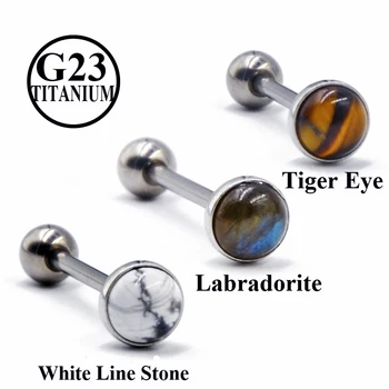 BOG-1DB G23-Titán Súlyzó Labradorite Tigris Szeme Fehér Vonal Kő Nyelv Súlyzó Gyűrű, Nyelv Piercing, Bár a Test Ékszer 14G