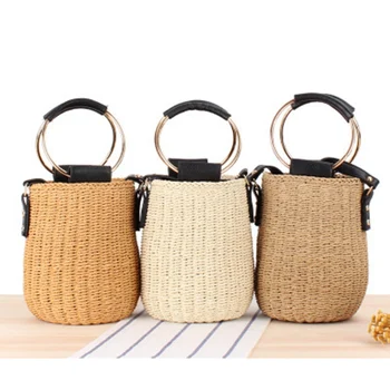 Brit stílus új henger táska egyszerű átlós váll egyes hordozható három-használat szalma zsák strand szőtt táska vad táska
