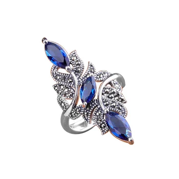 Carofeez Divat Kék Strassz Cirkon Gyűrű Női Kiegészítők Kényes Virág Gyűrű Esküvői Ékszer Fél Vintage Ajándék