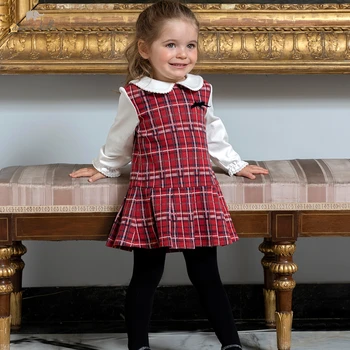DBM18807 dave bella őszi kislány aranyos íj kockás patchwork ruha, gyermek divat party ruha, gyerek, csecsemő lolita ruhák