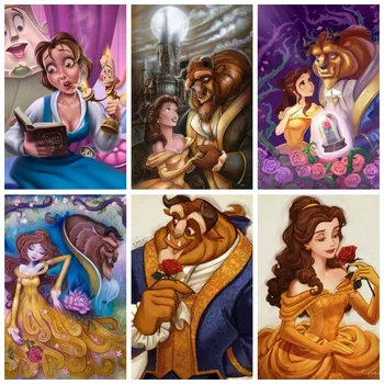 Disney Belle Hercegnő Szépségét, s a Fenevad Cartoon DIY 5D Gyémánt Festmény Hímzett Mozaik Fali Dekoráció Gyermekek Ajándék