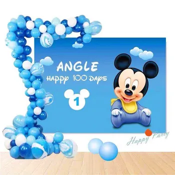 Disney Mickey Egér Fotózás Hátteret Mickey 1. Szülinapi Háttér Gyerek Fiú Kék Dekoráció babaváró Party Kellékek
