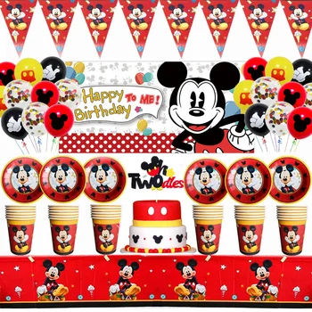 Disney Mickey Egér gyerek Boldog Szülinapot Fél Megállapodás Dekor Papír Kupa Banner Eldobható Asztalterítő Party Kellékek