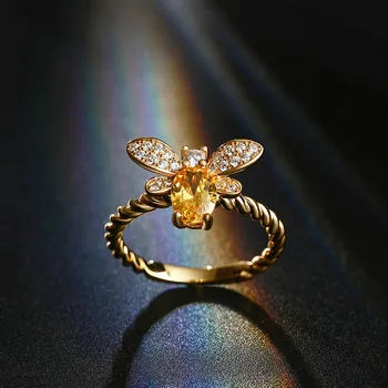 Divat Csillogó Strasszos Méh gyűrűk a nők, lányok esztétikai Kristály hattyú ujj-gyűrű Luxus, egy darab arany színű gyűrű ékszer