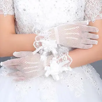 Divat Menyasszony Nyári Esküvői Ruha Kesztyű Csipke Nagy Virágok Rövid Ujjakkal Kesztyű Hálós Üreges Kesztyű