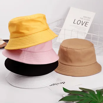 divat szülő a Gyerekek Nyári reverzibilis Vödör Kalap egyszínű kalap Strand UV Védelem Kerek Felső snapback Sapka