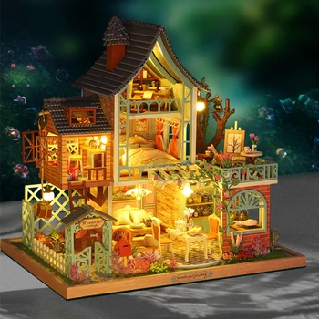 Diy Babaház Roombox Miniatűr Épületszerkezetek Dzsungel Villa Fa Babaház Bútorokkal Kis Házak Ajándék Játékok