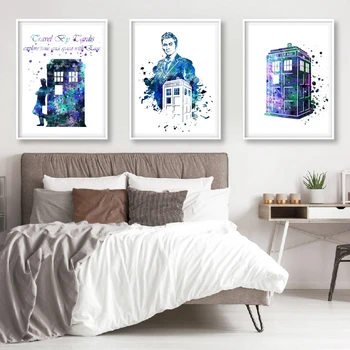 Doctor who Klasszikus TV Show-Vászon Festmény, Poszterek, Nyomatok, Tardis Akvarell Wall Art Kép Haza Szoba Dekoráció Rajongó Ajándék