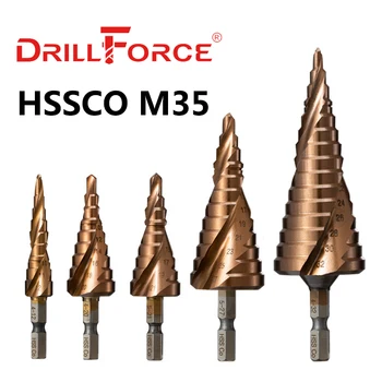 Drillforce M35 5% Cobalt Lépés Fúró HSSCO Kúp Fém Eszköz Lyuk Vágó 3-12/3-14/4-12/4-20/4-22/4-25/4-32/5-21/5-27/6-24mm