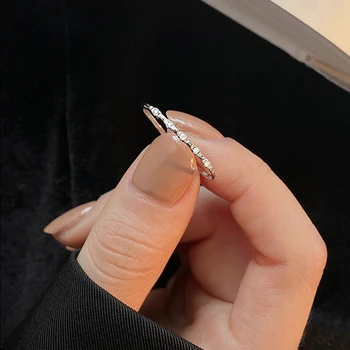 Egyszerű 925 Sterling Ezüst Nyílt Vékony Gyűrű Állítható Multi-Function Villogó Gyémánt Farok Gyűrű Hölgyek Tökéletes Parti Ékszer