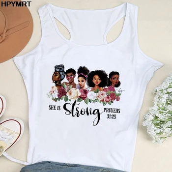 Erős Provers Fekete Lány Nyomtatás Tartály Tetejét a Nők Afro Lány Felső Harajuku Szexi Női Mellény Tshirts divat Nyári ujjatlan