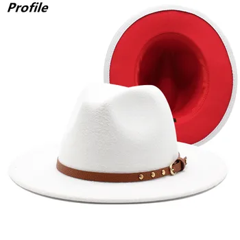 Fehér, piros fedora kalap kiegészítők, unisex sapka jazz kalap őszi-téli sapka nagykereskedelmi ár Женская шляпа