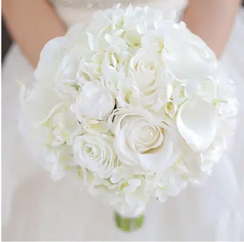 Fehér Rózsa Esküvői Virágok, Menyasszonyi Csokrok Mesterséges Esküvői Csokor De Mariage Rose