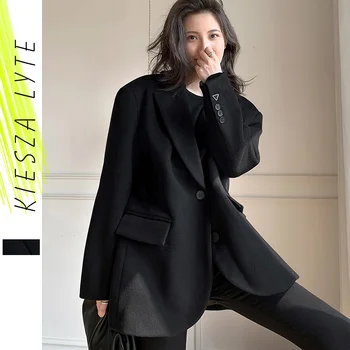 Fekete Gyapjú Zakó, A Nők 2020-As Őszi téli Vintage Alkalmi Laza Nehéz Gyapjú Öltöny Zakó Outwear