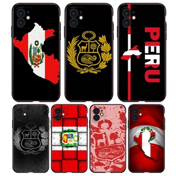 Fekete Telefon tok Apple iPhone 13 12 11 8 7 6 6 XS XR SE X 2020 Pro Max Mini Plus Peru Zászló Puha Cvoer