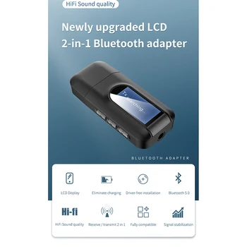FORRÓ-Bluetooth-5.0 Adó-Vevő, 2 az 1-ben Vezeték nélküli Adapter LCD Kijelző, 3,5 mm-es AUX USB Sztereó PC TV Autó Headphon