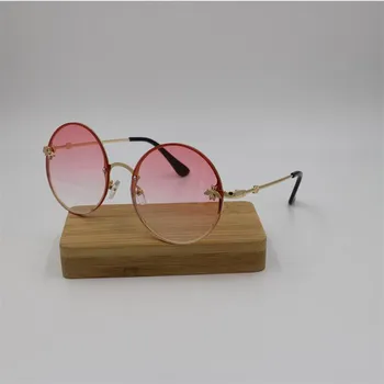 FORRÓ eladási fém-méh vintage napszemüveg márka tervező nők napszemüvegek rózsaszín tükör pontot, keret nélküli, kerek napszemüveg férfi