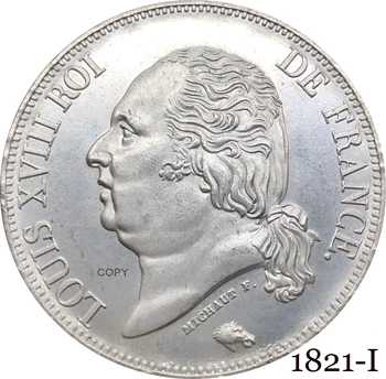 Franciaország 1821 én 5 Frank - Louis XVIII Csupasz Fejét Érme Fém Cupronickel Bevonatú Ezüst Gyűjthető Emlék Érmék Másolat