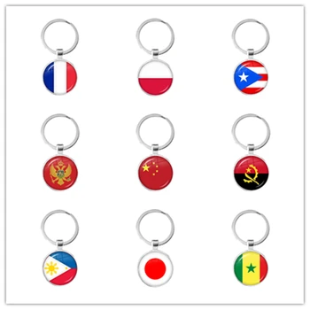 Franciaország Lengyelország Puerto Rico-Montenegró Kína, Angola Szenegál Fülöp-Szigetek Japán Üveg Cabochon Nemzeti Zászló, Kulcstartó, Kulcstartó Ajándék