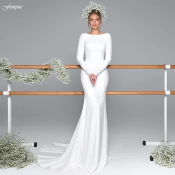 Funyue Vestido De Noiva Simplex Szexi Pántos Menyasszonyi Ruha, Hosszú Ujjú Sellő Esküvői Ruha 2021 Elegáns Menyasszony Ruhák