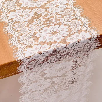 Fény Luxus Stílusú 28x300cm Fehér Csipke asztali Futó Esküvői Helyszín Hotel Bankett Asztal Dekoráció Zászló többfunkciós asztali Futó