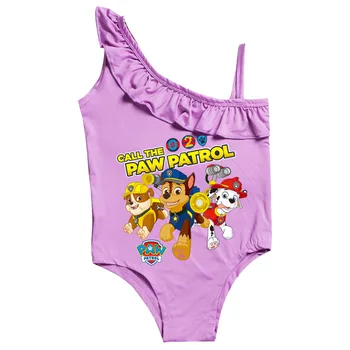 Fürdőruhás Lány Egy Darab Nyári MANCS JÁRŐR Fürdőruha Aranyos Nyomtatás fürdőruhát Fodros Gyerekek Kisgyermek Strand Viselet Bikini