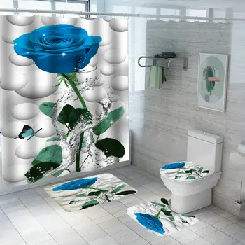 Fürdőszoba, Csúszásmentes Szőnyeg Kék, Zöld, Virág, Pillangó Víz Csepp Rózsa Poliészter zuhanyfüggöny WC Talapzat Szőnyeg Fedél, Wc Fedelét