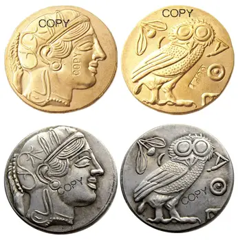 G(04)Ókori Athén görög Ezüst Drachm - Atena Görögország Ezüst Bevonatú/Aranyozott másolás érme