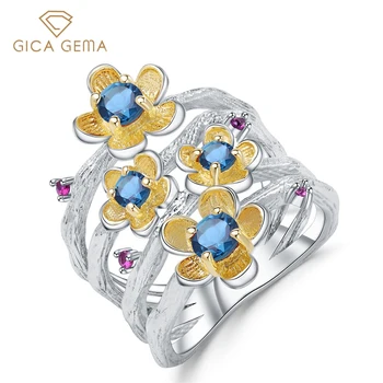 GICA GEMA Természetes London Kék Topáz Gyűrű A Nők 925 Sterling Ezüst Esküvői Elegáns, Finom Ékszerek Női Ajándékok