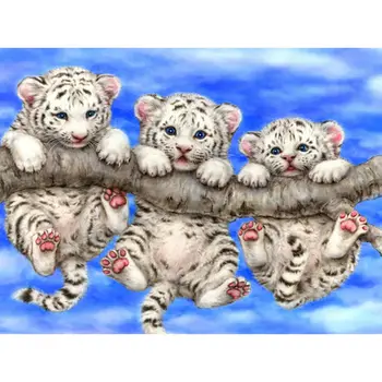 GLymg Diy Gyémánt Festmény Három Kis Tigrisek Gyémánt Hímzés Minden Gyakorlat A Tigris A Fán Tér Gyakorlat Felhívni A Paszta