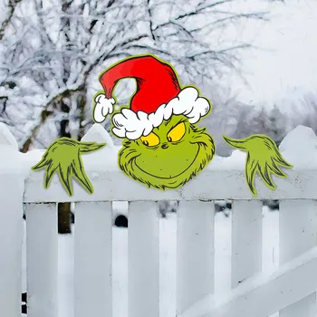 Grincs Kandikál Át A Kerítésen Állat Kerítés Peeker Karácsonyi Dekoráció Kerti Ünnepség A Feladathoz Dísz Fali Matrica