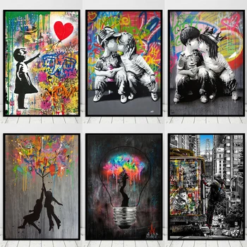 Gyémánt Festmény Banksy Utca Graffiti Művészet, Szerelem, Fiú, Lány, Gyémánt-Mozaik Hímzés Teljes Kör lakberendezés keresztszemes Készletek