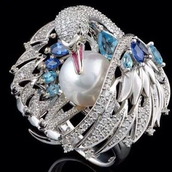 Gyönyörű Csillogó luxus vintage white swan gyöngy, jegygyűrű, Eljegyzési Gyűrűk, a Nők Lány Fél Ajándék, Női Ékszerek
