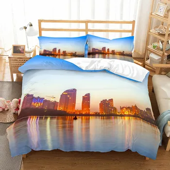 Gyönyörű város éjszakai ágynemű takaró fedél ágytakaró párnahuzat ágynemű szett 3d-s digitális nyomtatás 2/3 darabos készlet ágynemű