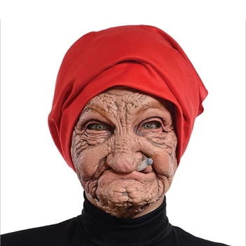 Halloween Dohányzás Öreg Nagymama Maszk Reális Latex Maszk, Jelmez Halloween Cosplay Kellékek Fél Maszkok Red Hat
