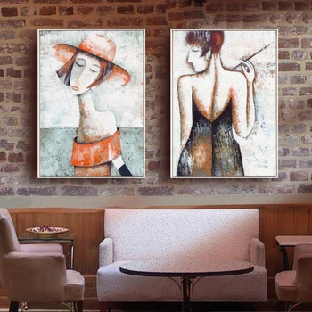 HAOCHU keret nélküli Szexi Nő, Festés, Vászon Férfi Portré Kép Modern Absztrakt Plakát, Bár, kávézó Otthon Fali Dekoráció