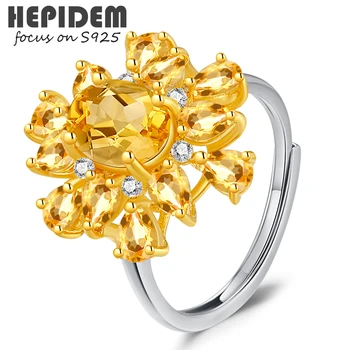HEPIDEM 100% Citrin 925 Sterling Ezüst Gyűrű 2022 Új Női Nagy Méretű Sárga Kristály Kő Gem Drágakövek S925 Finom Ékszerek 3322