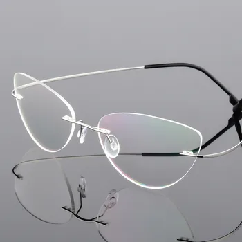 iboode Divatos Keret nélküli Macska Szemüveg Titán Ötvözet Ultrakönnyű Szemüveg Új Férfi Látvány Sima Tükör Női Szemüveg Szemüveg