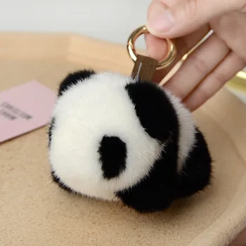 Igazi Nerc Bunda Panda Medál Autó Kulcstartók Aranyos Plüss Mini Állat Táska Lóg Kulcstartó Nők Dekoratív Gombok Kiegészítők Baba
