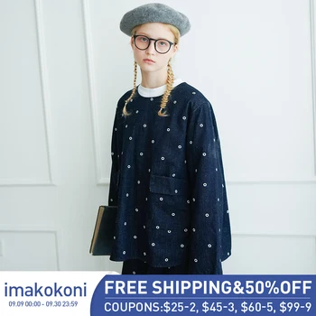 imakokoni hímzett farmer dzseki eredeti design Japán diák pulóver, rövid pulóver női őszi-téli 182505