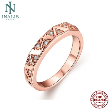 INALIS Gyűrűk Nők Rose Aranyozott Inlay Geometriai Cirkónia Gyűrűk Egyszerű Romantikus Eljegyzés Esküvői Divat Ékszerek