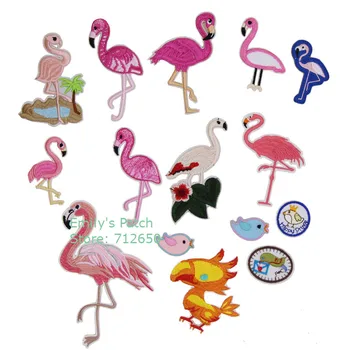 Ingyenes Szállítás 10 db Flamingo madarak Hímzett javítás vas a Motívum Applied Ruházat, kalap, táska, cipő, dekoráció, hímzés, tartozékok