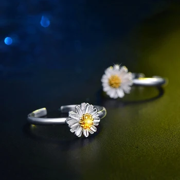 Japán Természet Nyitott Mérete Kicsi, Keskeny Ezüst krizantém Gyűrű Állítható Egyszerű Sárga Százszorszép Virág Ujj Gyűrű Női Ajándék