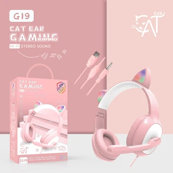 Játék RGB Vaku Aranyos Macska Füle Vezetékes Fejhallgató Mikrofon Irányítani LED Gyerekek Lány Sztereó Zene Sisak Telefon Fülhallgató Ajándékok
